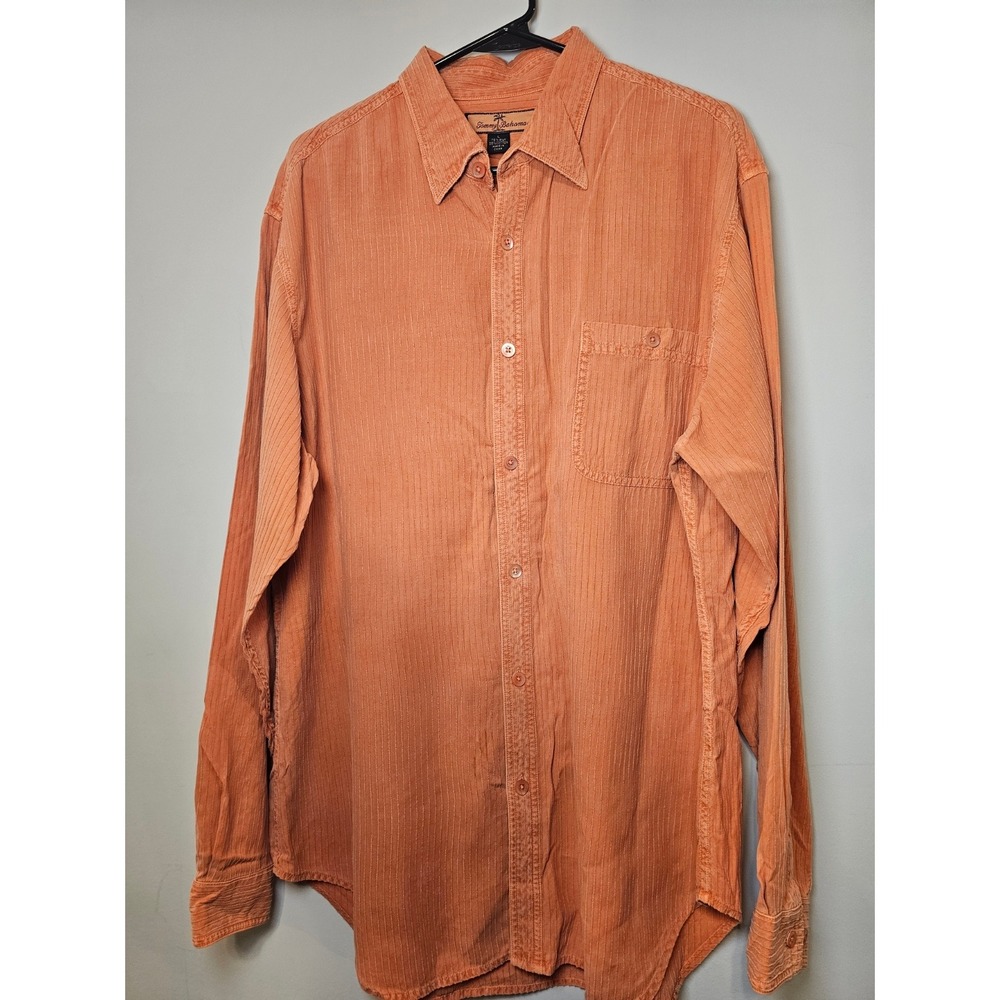 Tommy Bahama Large Silk Cotton Ribbed Long Sleeve Button Down Shirt Orange
